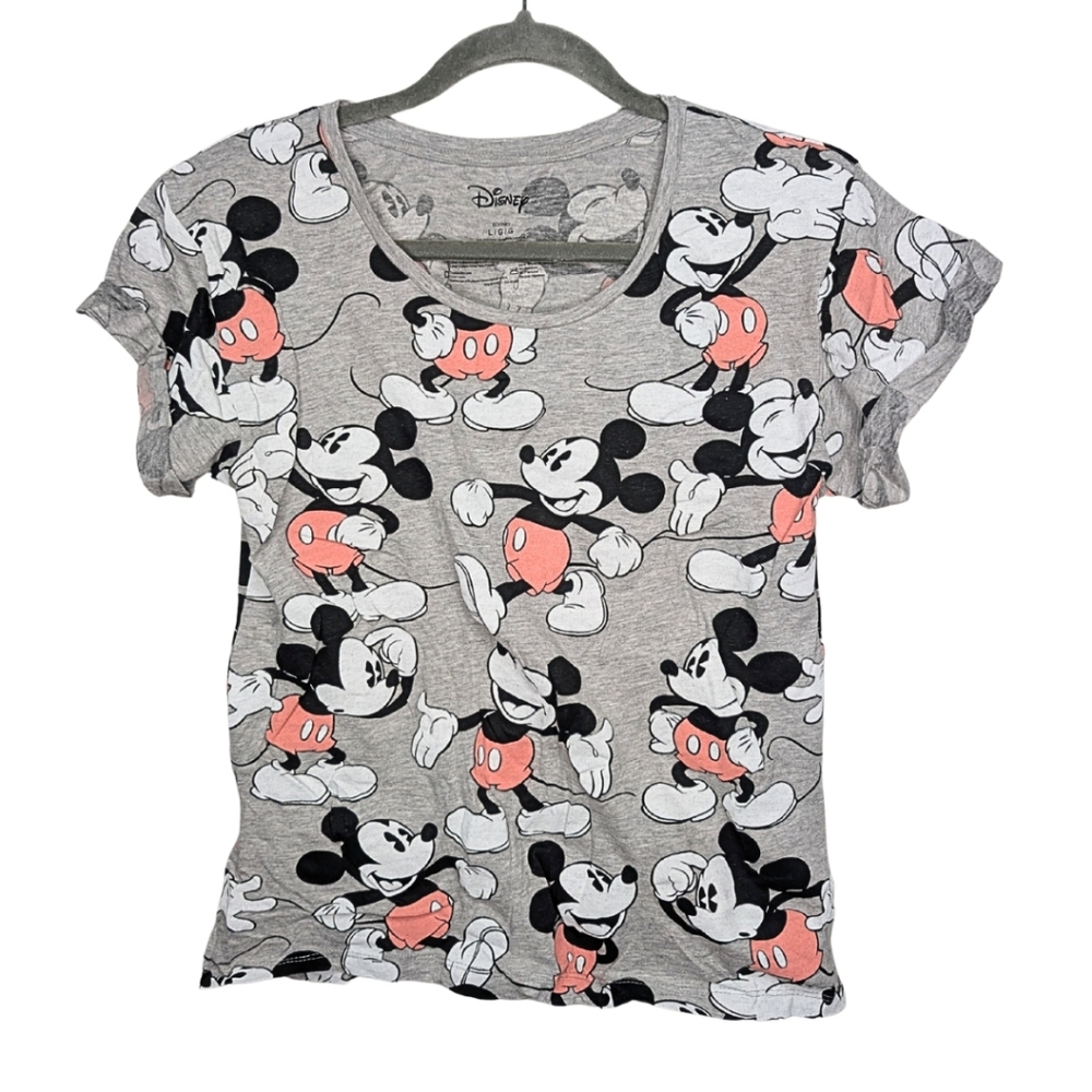 Disney Mickey Mouse Allover Print Tee Gray Size L